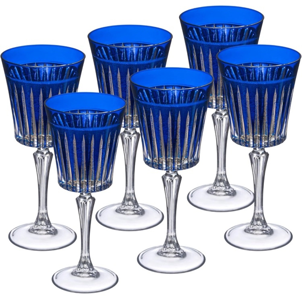 STUNNING SET of 6 Elegant Blue Wine Glass NEW
